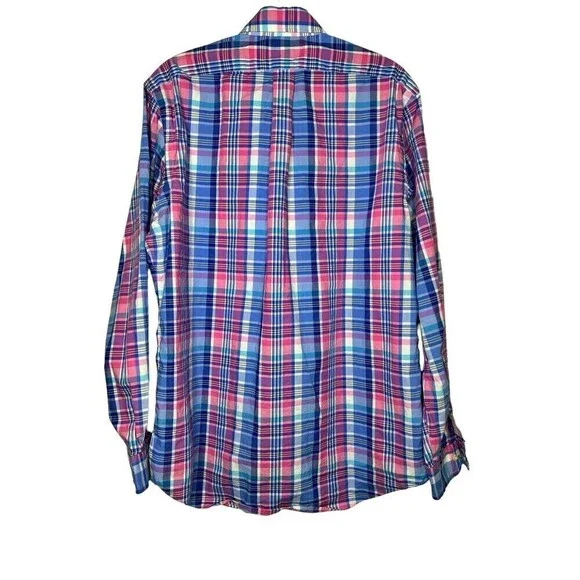 Ralph Lauren Madras Mens Shirt Sz Large Blue Pink Plaid Button Down Classic Fit - Picture 2 of 7